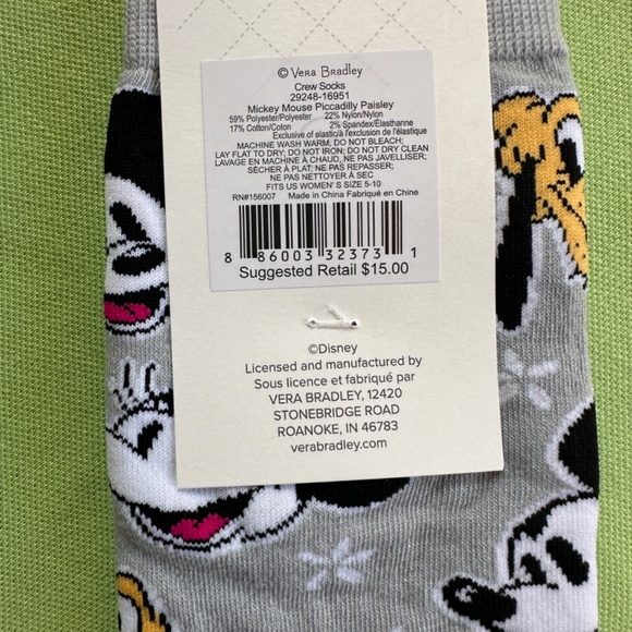 VERA BRADLEY DISNEY CREW SOCKS:NWT MICKEYDILLY PAISLEY - Picture 7 of 10